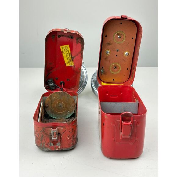 Vtg Teledyne Big Beam 266 Red Metal Flashlights Lantern Combo Railroad Untested - Picture 11 of 13
